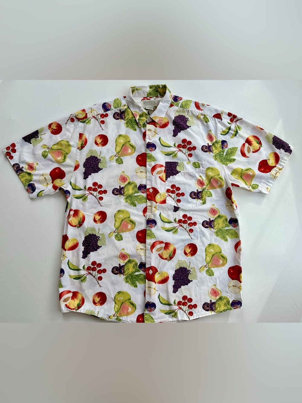 Vintage Banana Republic Travel & Safari  Fruit Print Short Sleeve Men's Shirt